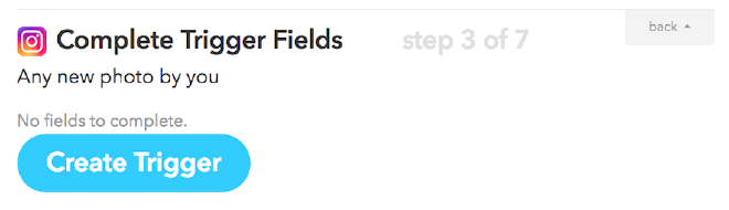 IFTTT screenshot of Instagram trigger