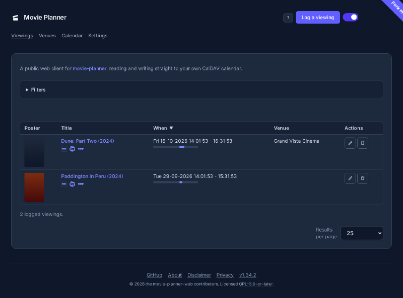 The calendar overview in dark mode