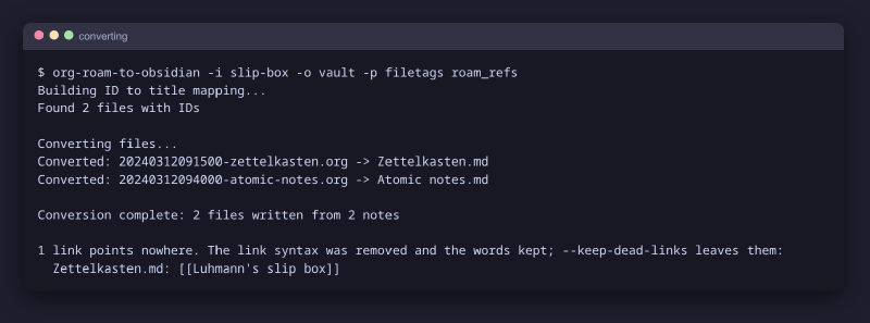Running org-roam-to-obsidian on the demo vault