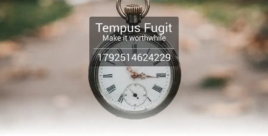The Tempus Fugit hero: a pocket watch photograph behind a running millisecond counter